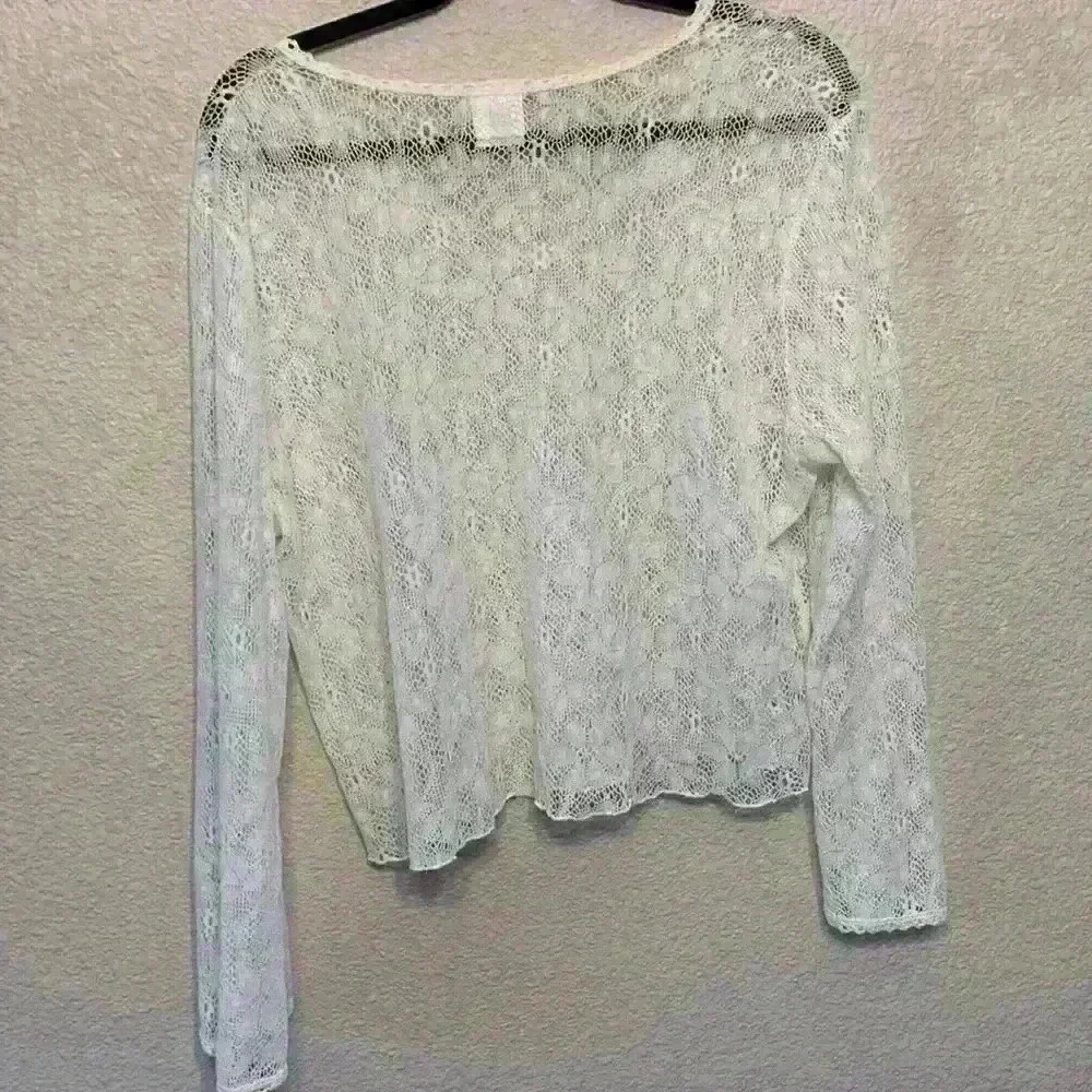 Angel Tattoo white lace long sleeve sz L 90s vintage moto hippie grunge preppy